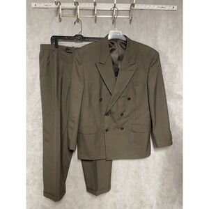 Gerald Austin Suit Men 44R Olive Brown Double Breasted Flannel Wool B 36X30 Luxe